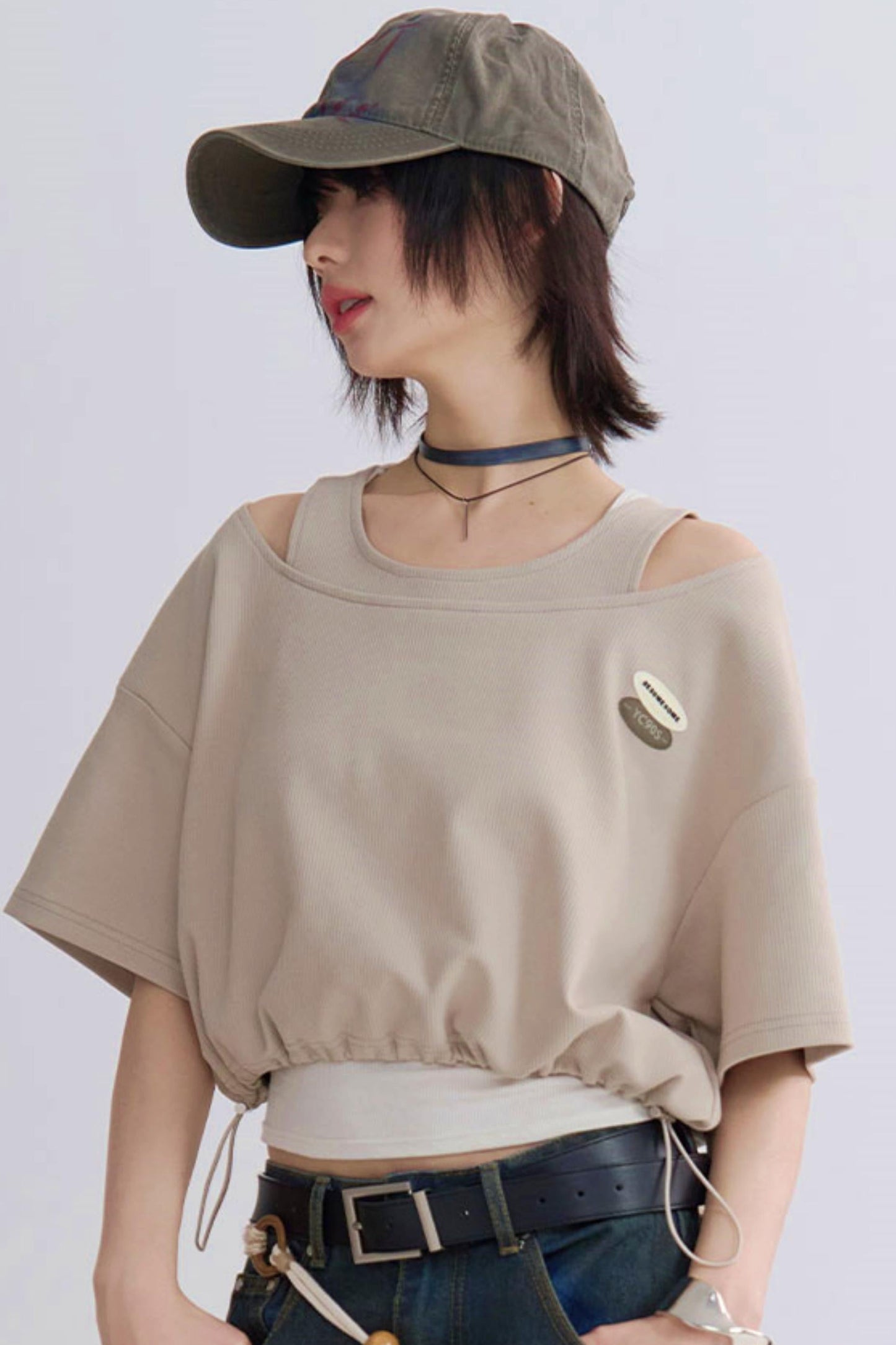 Drawstring T-shirt Faux