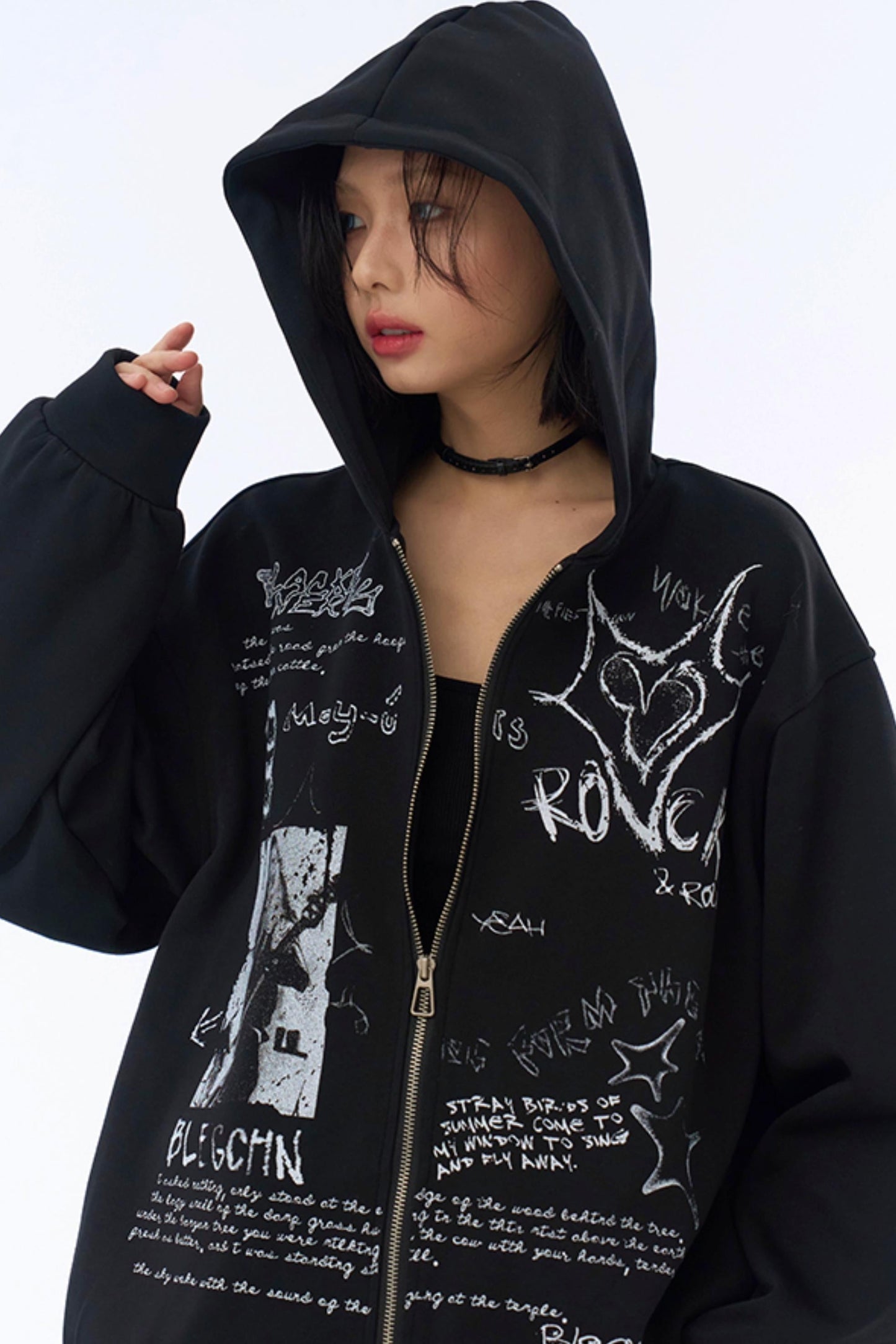 Hooded Loose Hoodie Graffiti