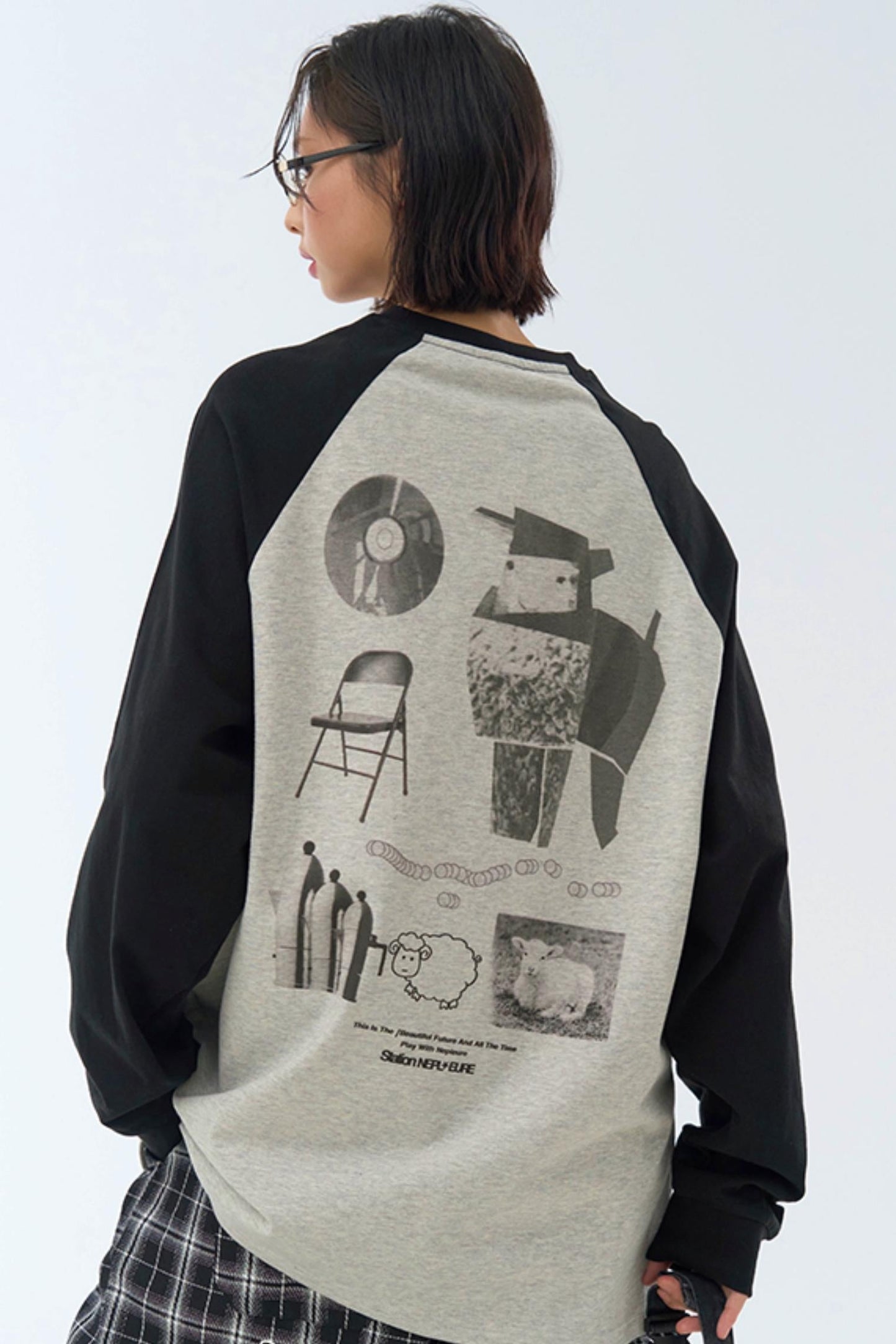 Fit Collision Long Sleeve Loose T-Shirt Print