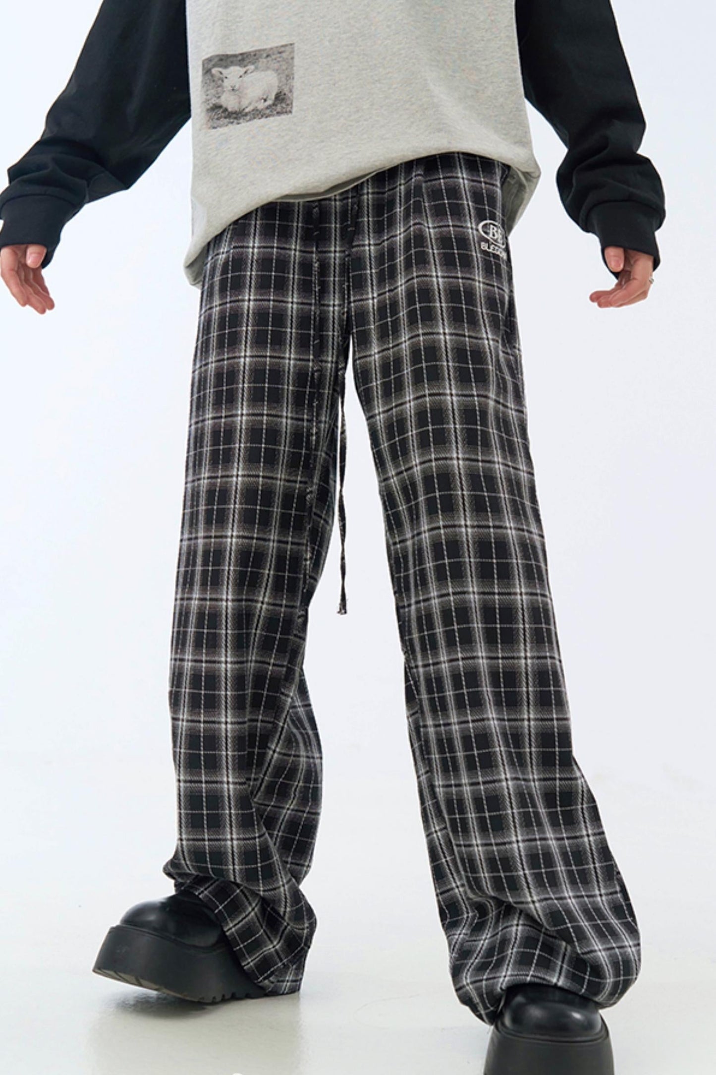 pants casual Checked wide-leg