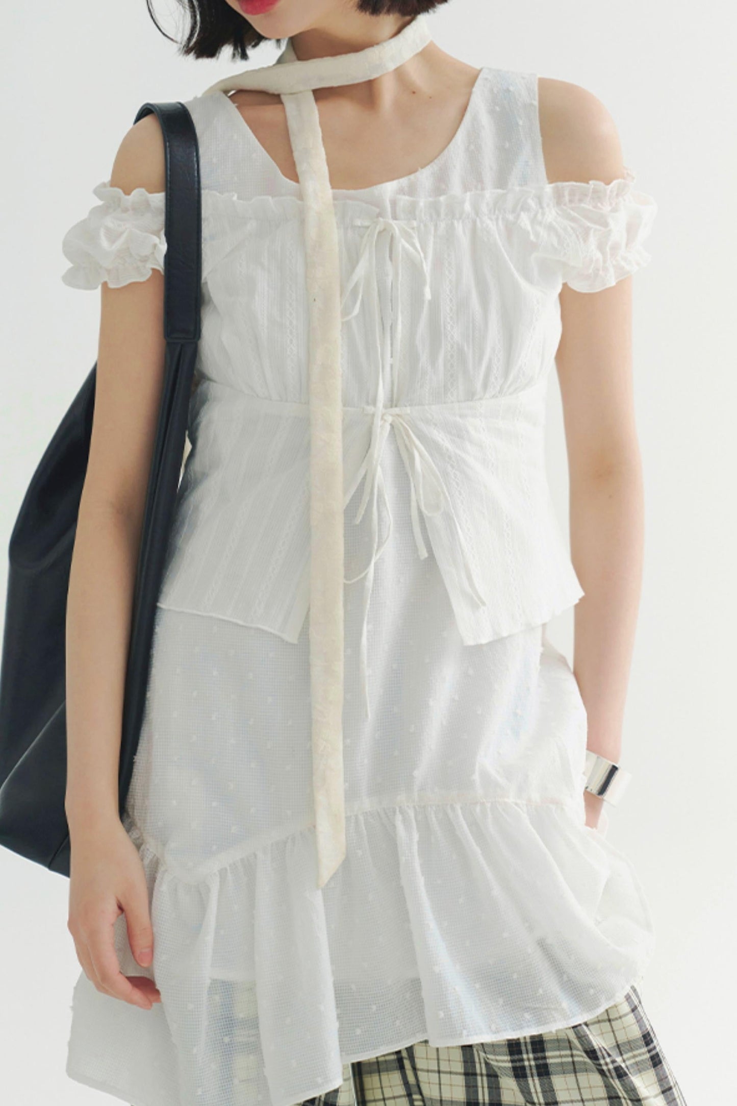 Lace-up top off-the-shoulder