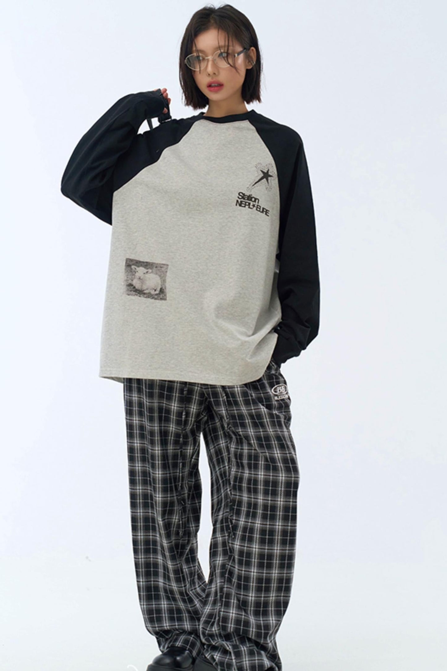 Fit Collision Long Sleeve Loose T-Shirt Print