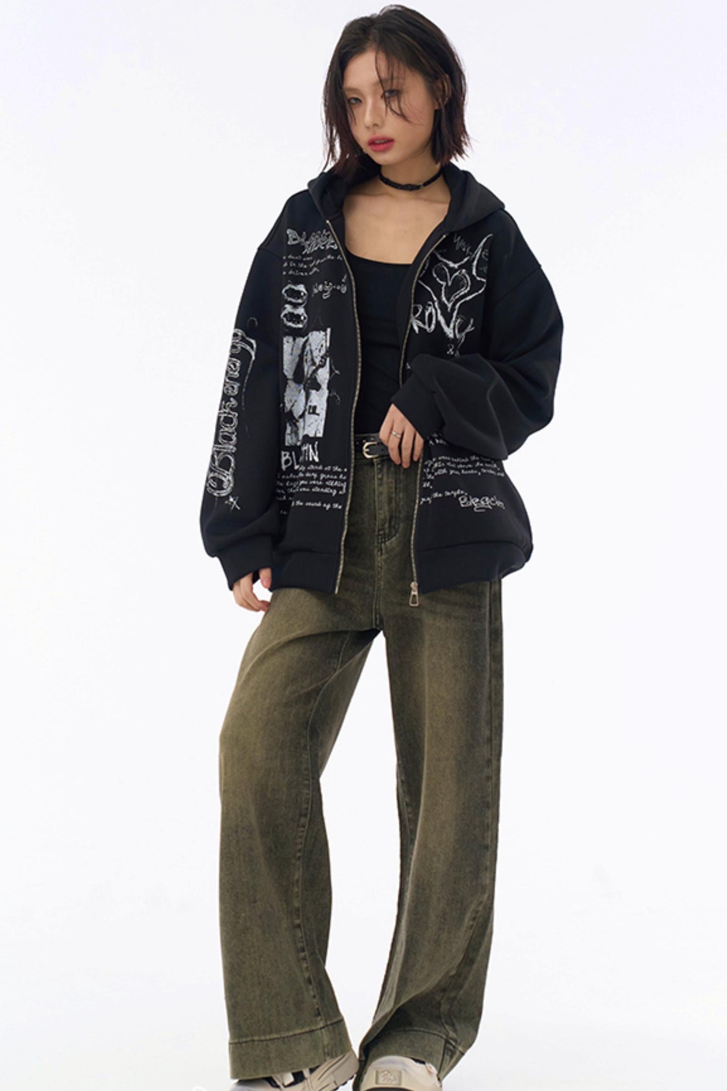 Hooded Loose Hoodie Graffiti