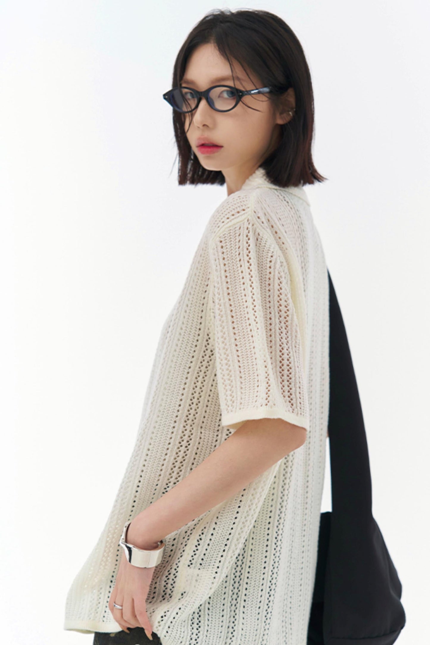 Sheer Mesh Collared T-Shirt