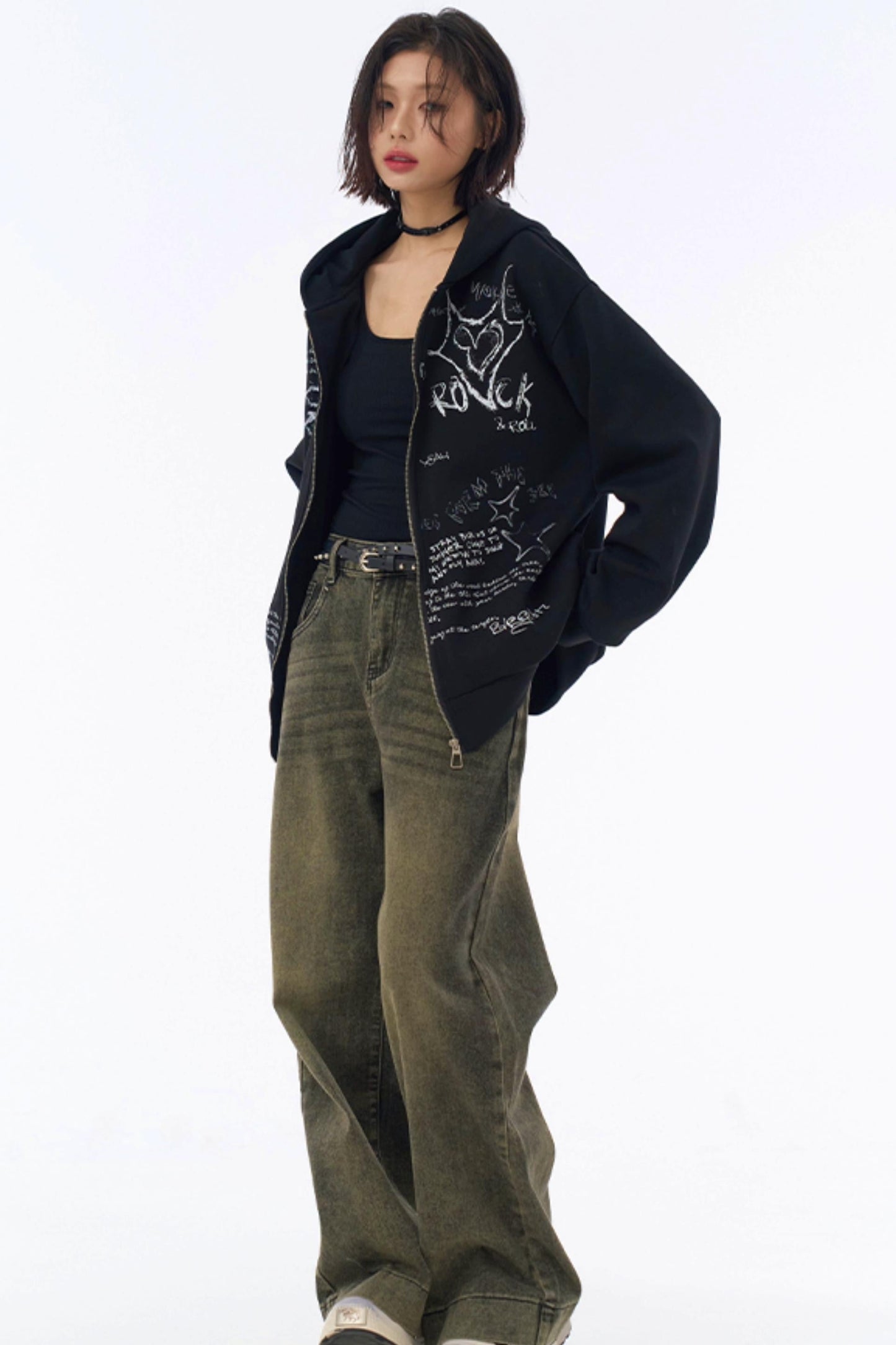 Hooded Loose Hoodie Graffiti
