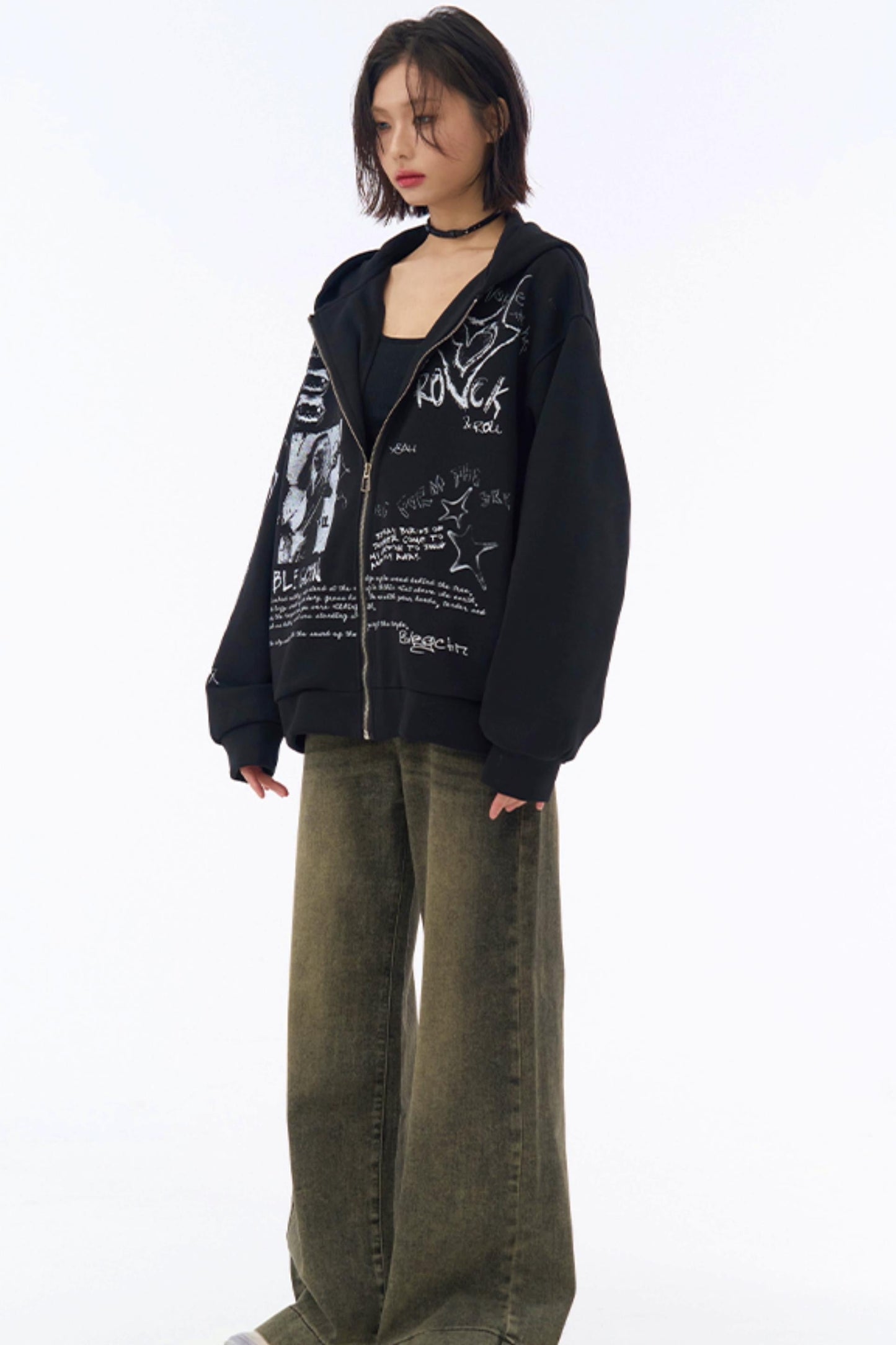 Hooded Loose Hoodie Graffiti