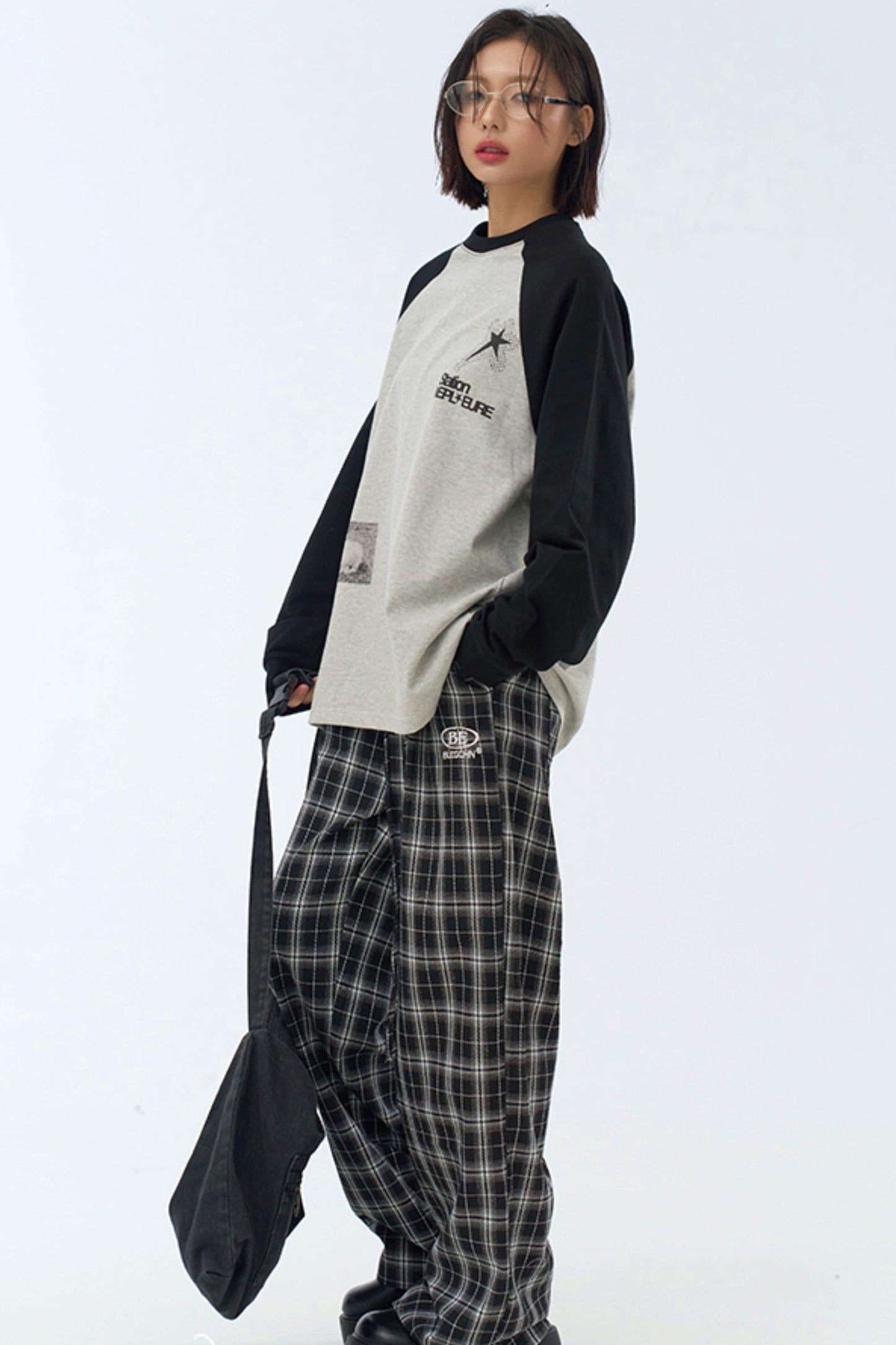 Fit Collision Long Sleeve Loose T-Shirt Print