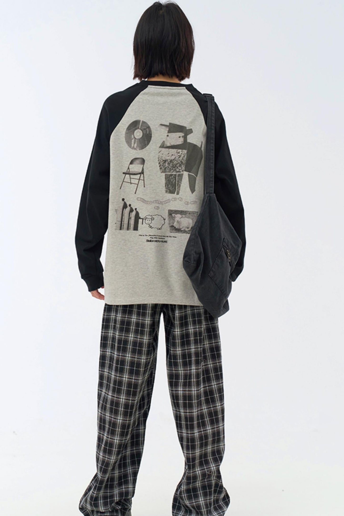 Fit Collision Long Sleeve Loose T-Shirt Print
