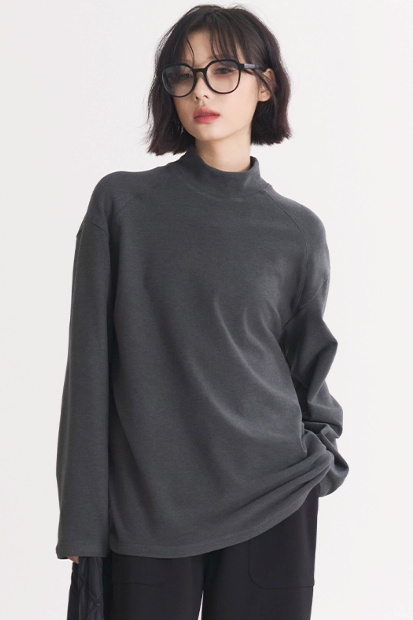 Gravity Museum Flower Turtleneck Loose Damenmodell Frühling/Herbst T-Shirt