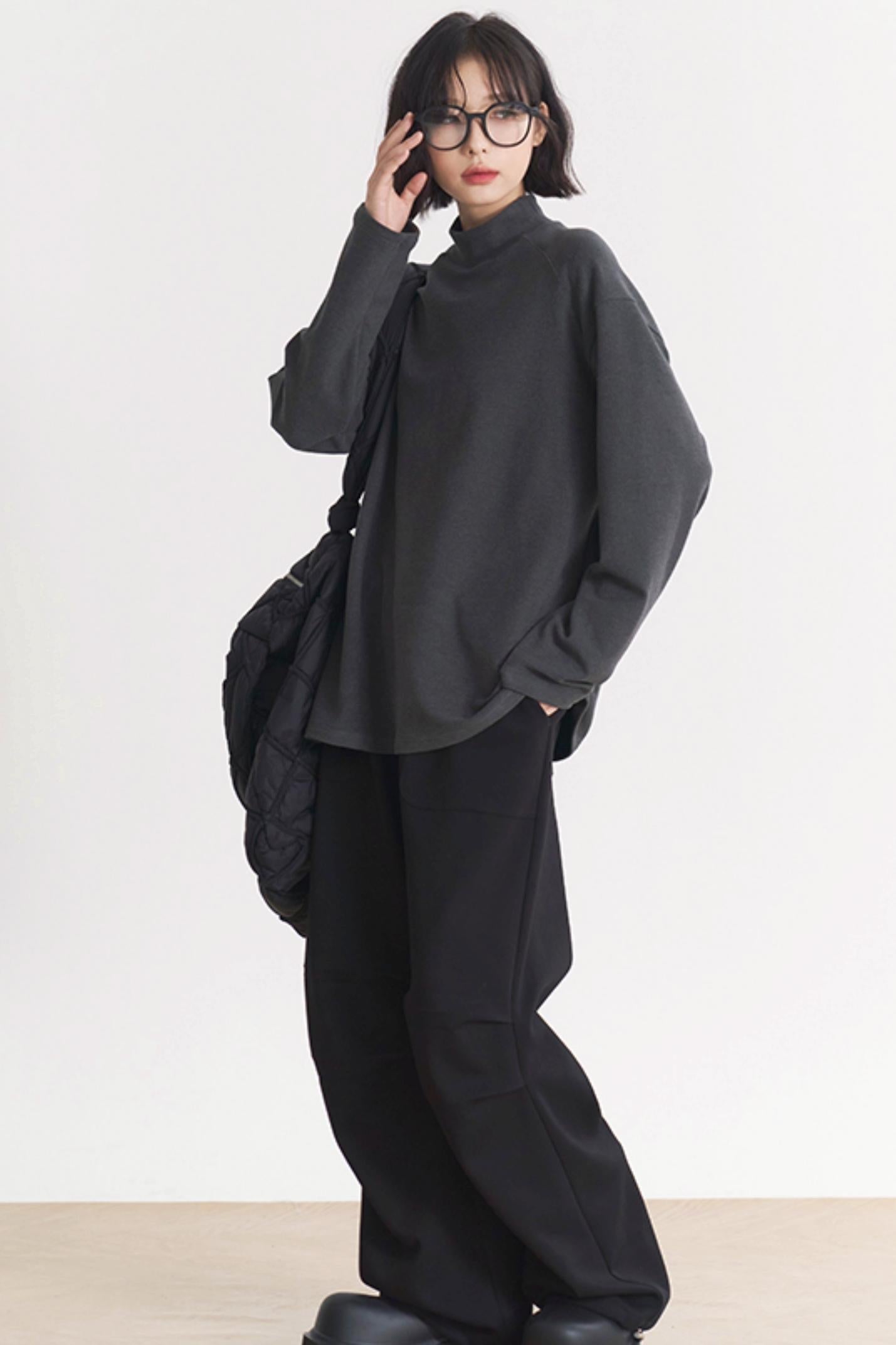 Gravity Museum Flower Turtleneck Loose Damenmodell Frühling/Herbst T-Shirt