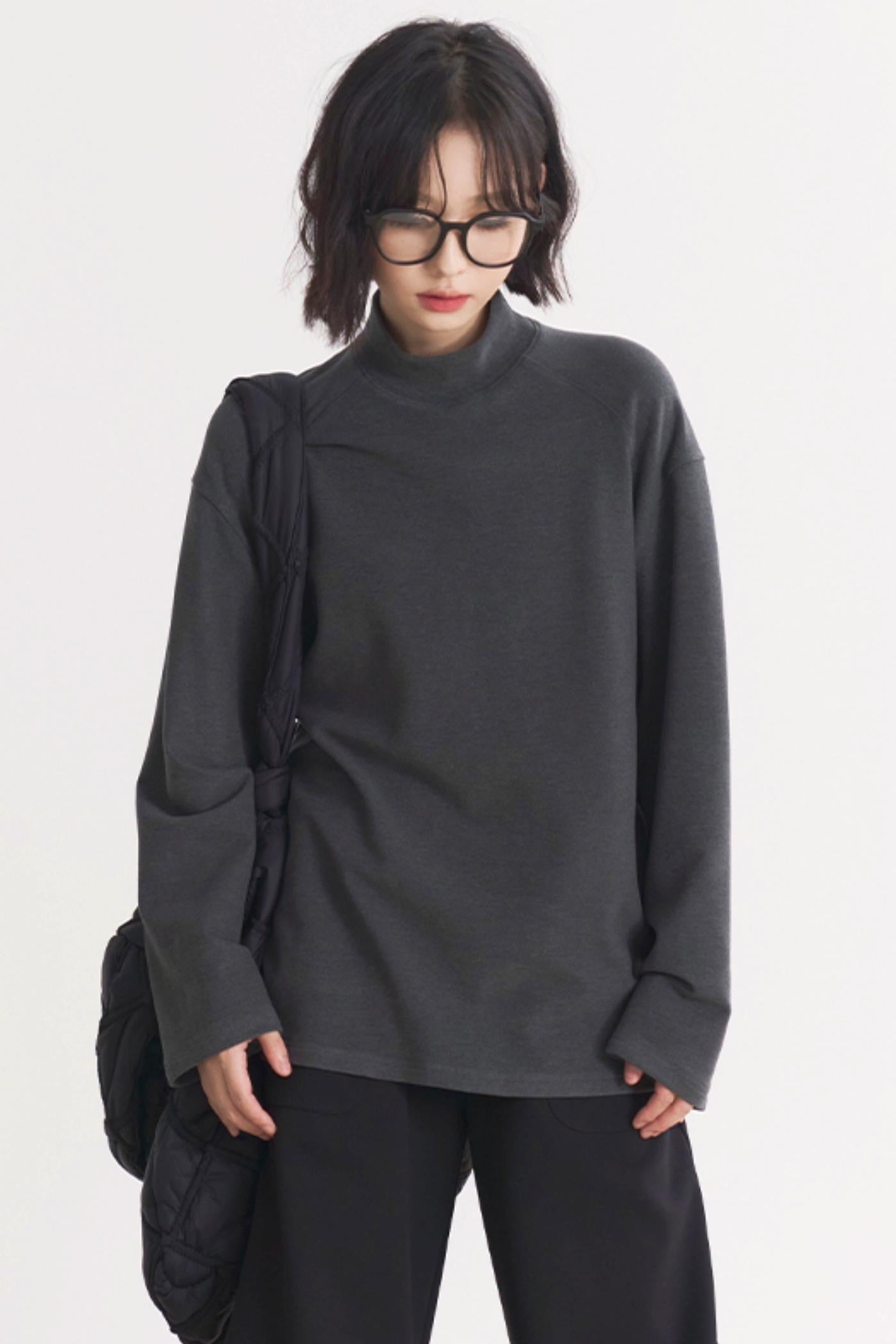 Gravity Museum Flower Turtleneck Loose Damenmodell Frühling/Herbst T-Shirt