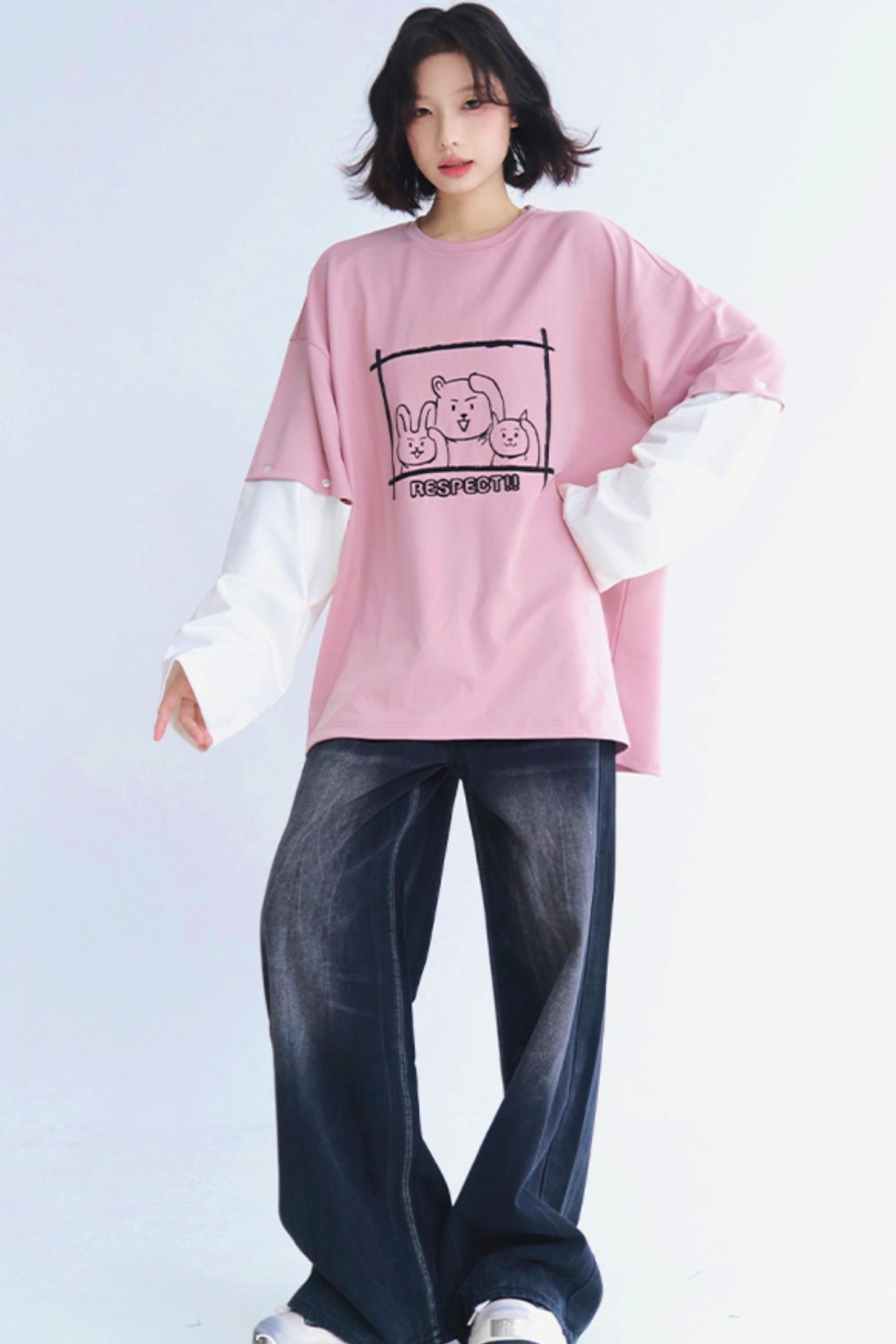 Lockeres T-Shirt mit Rundhalsausschnitt und mehrlagiger Passform