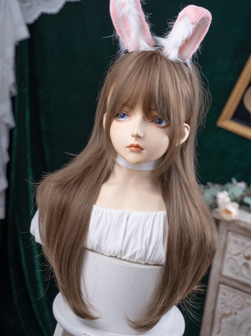 Length Wavy Wig Brown Light Air Bangs With 72CM