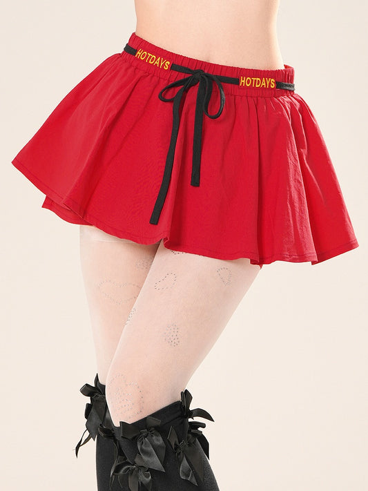 Drawstring Waist A-line Mini Skirt Red/Blue