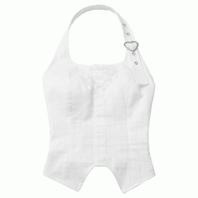 Detachable Cups White Halter Padded Neck Top with