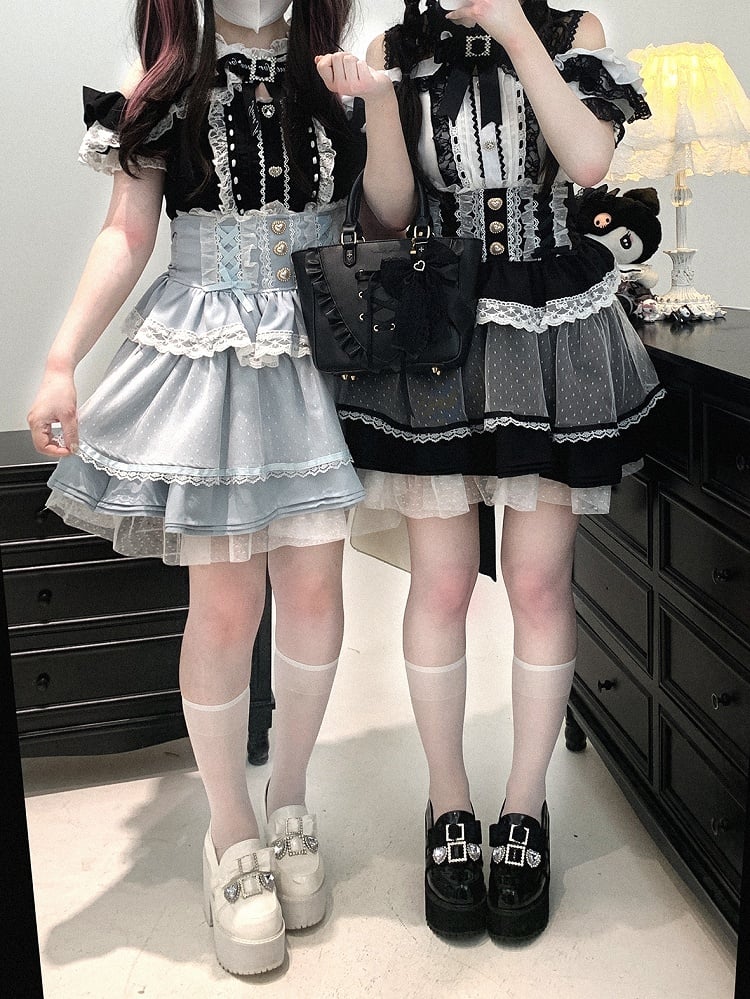 ウエスト スイートハートボタントリム ハイレース ブラック/ピンク/ブルー