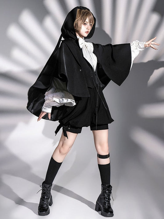 Mode Ouji Saum Lolita Schwarz Cape High-low