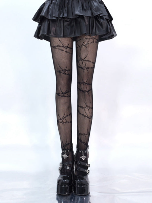 Black Thorns Pattern Fishnet Tights