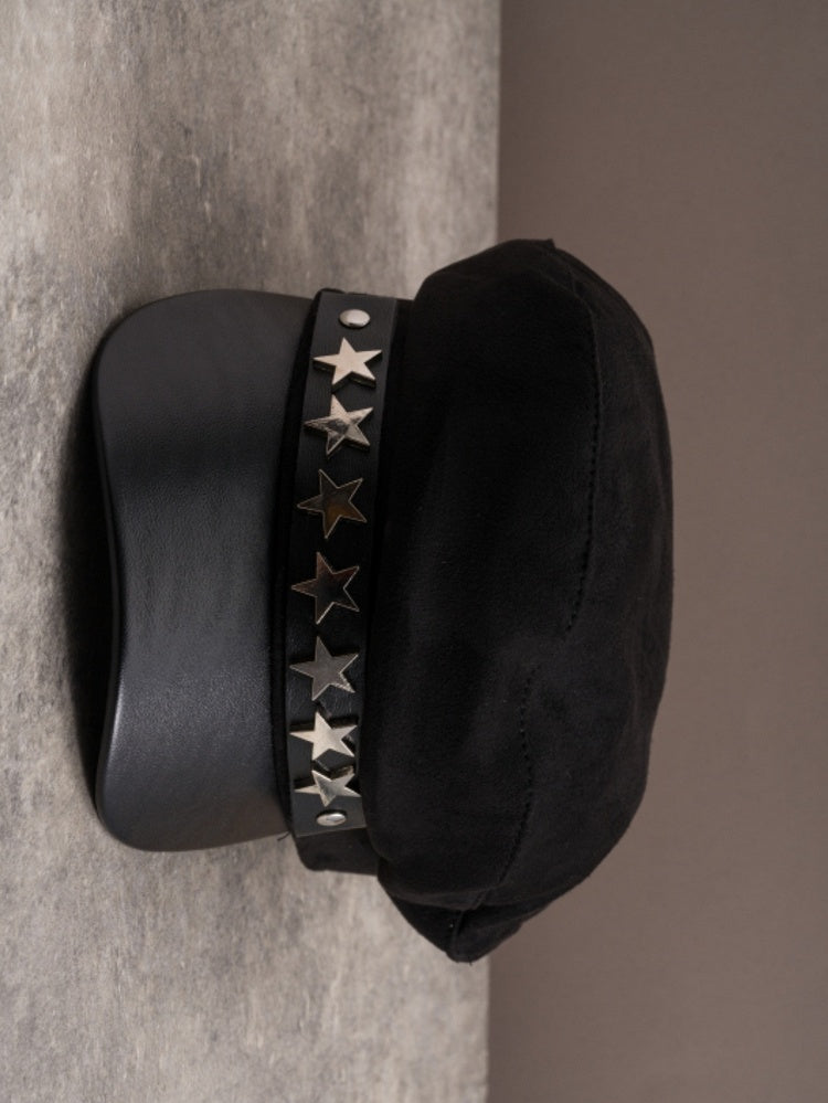 Details Gothic Hat Black Studs Star-shaped Beret