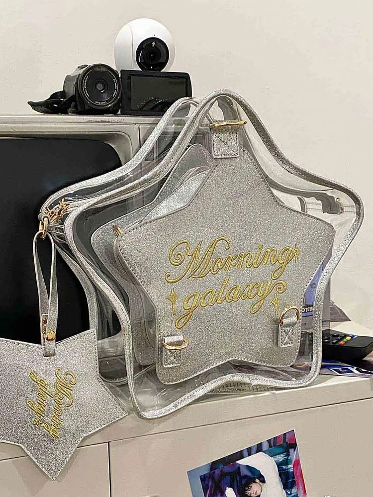 Detachable Shining with Silver Charm Star-shaped Ita Bag Badge PU Set