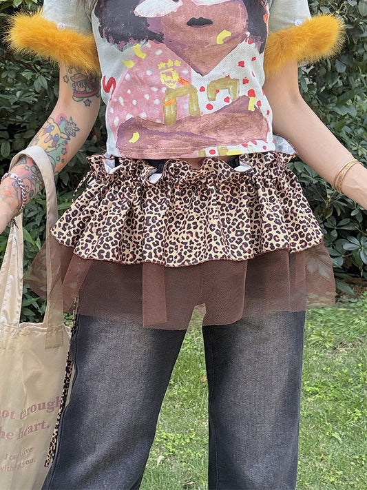 Y2K Accessory Leopard Glamorous Brown/Gray Pattern Pants Trim Lace