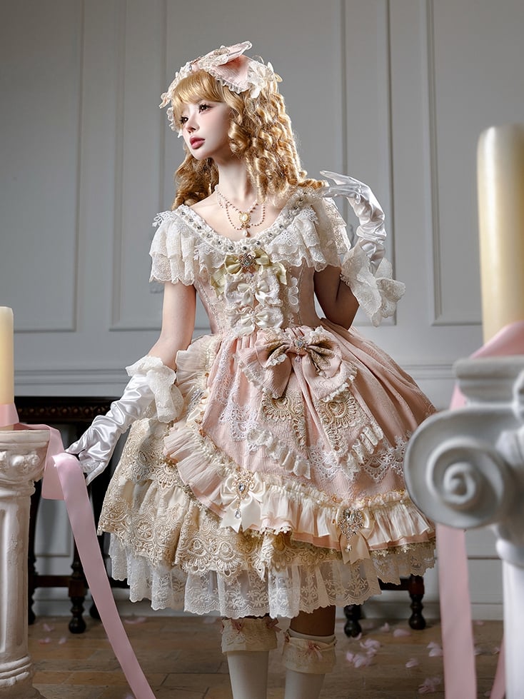 Perlenschleife Akzente Kleid Strass Lolita Pink Prinzessin und