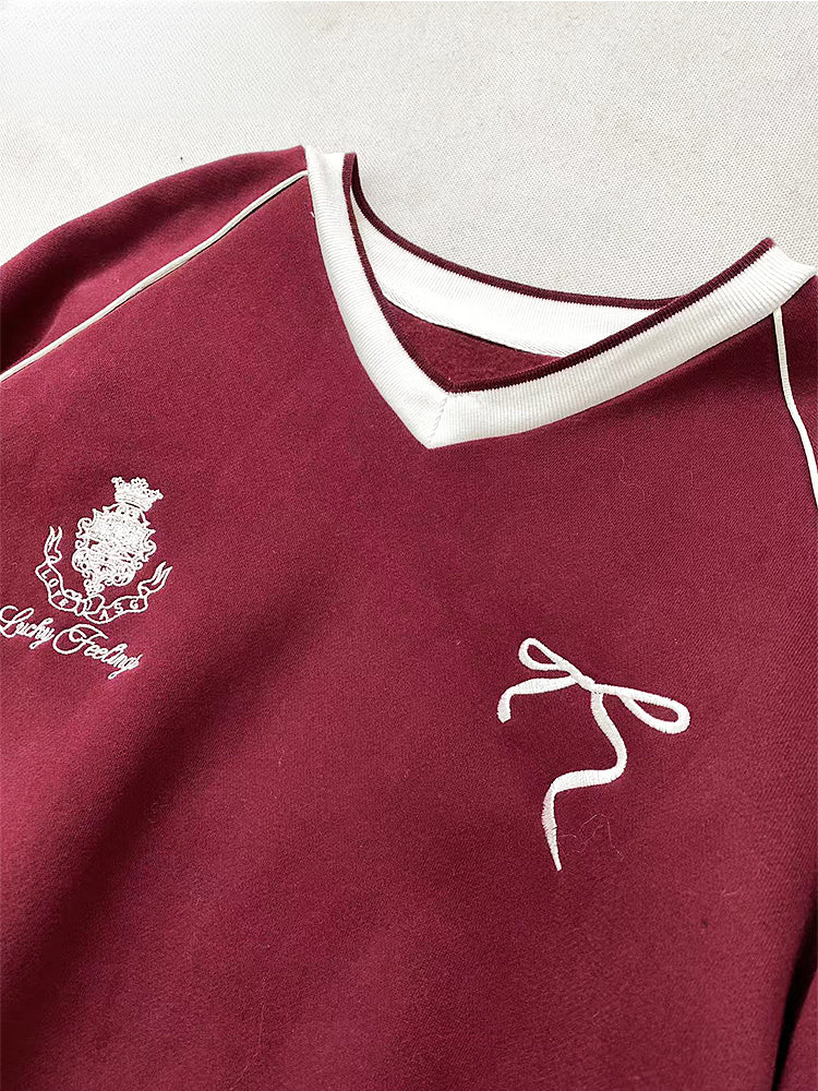 Weinrotes Sweatshirt im Preppy-Stil zum Überziehen