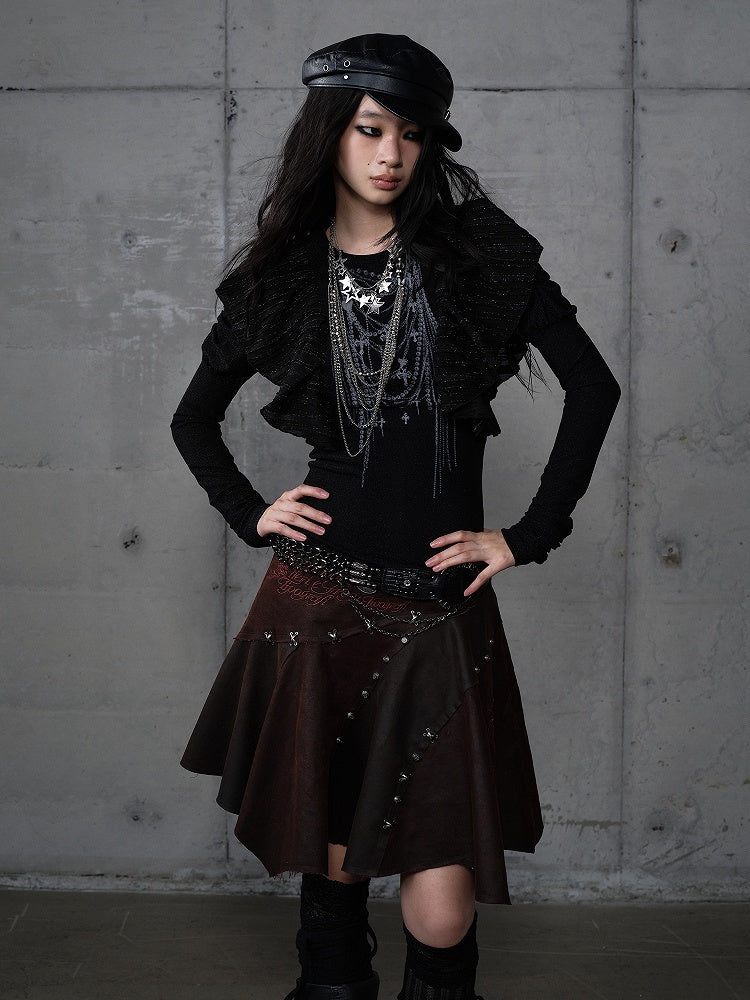 Chain Print Juliette Flutter with Black Gothic Overlays Top Punk Sleeve