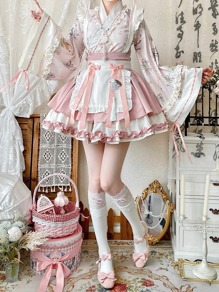 Han Pink Blossom Crossover Skirt Top Outfit Neckline Sakura Cherry Festival + Herbal Medicine Lolita Set