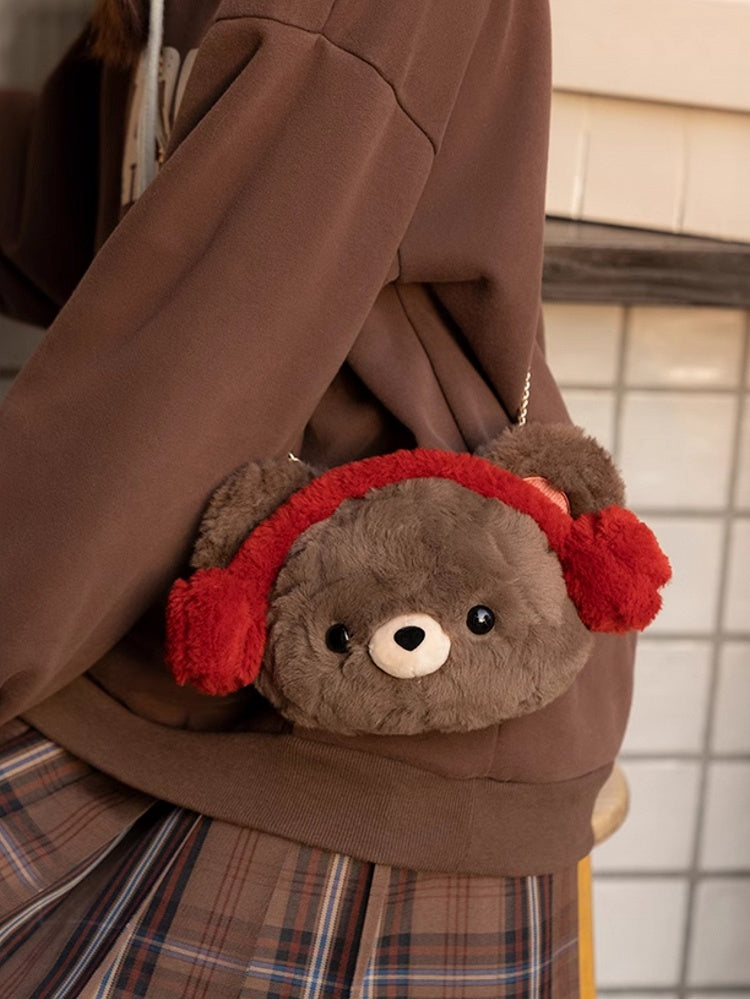 Embroidery Plush Letter Backpack BlueBrown With Bear A Star And Plushie Detachable