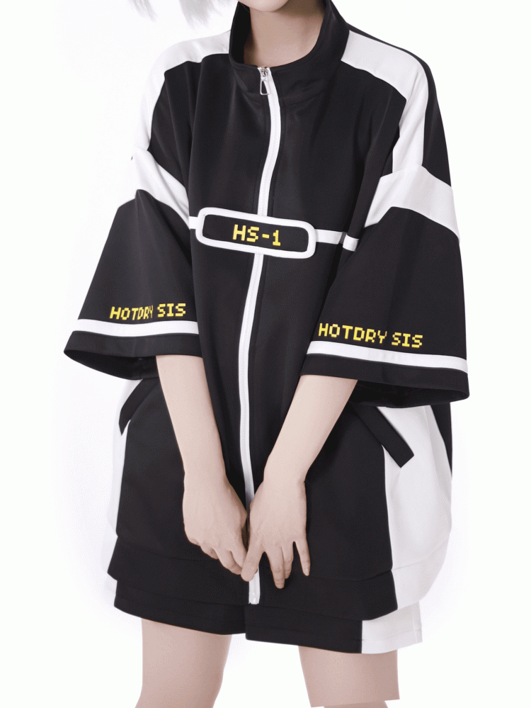 Ellbogenlange Ärmel Jirai Kei Reißverschluss-Sweatshirt Weiß Landmine Style Schwarz