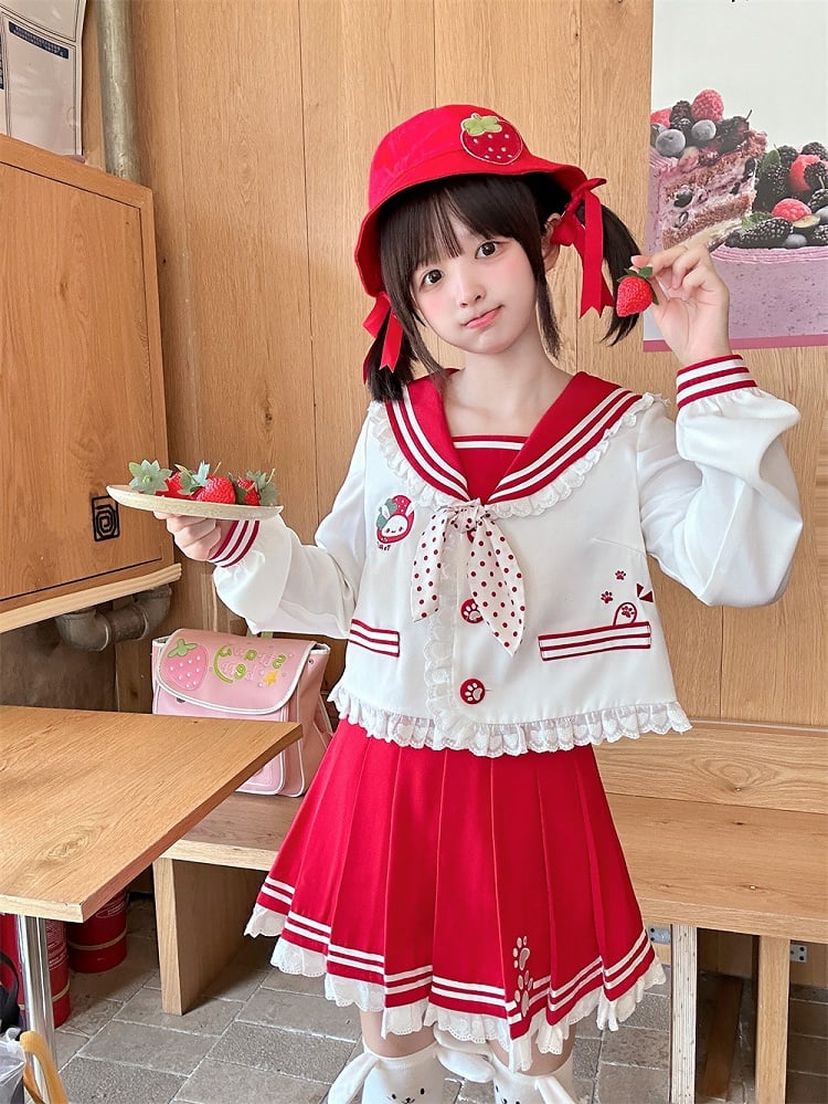 Pink/Wine Ruffled Sailor Collar Bunny Ears Design Back Red JK Uniform Top Light