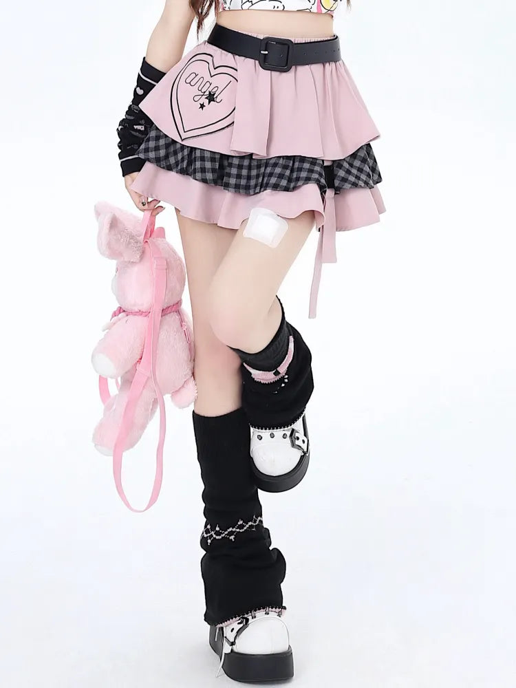 Pink Tiered with Sweet Free Skirt Waist Belt