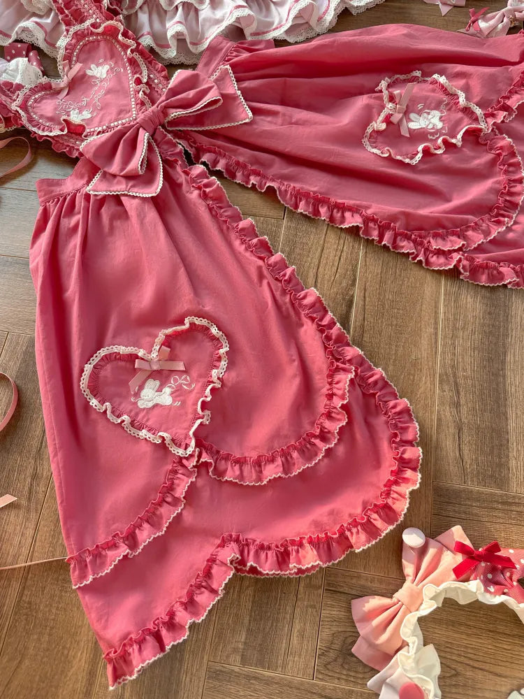 Sweet Straps Bunny Apron Shoulder Embroidery Flutter Pink Lolita