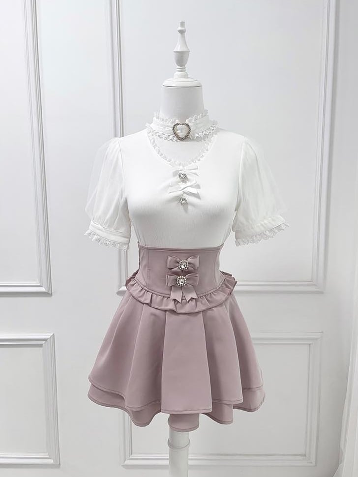 Bowknot and Rhinestone Design White Decoration Choker