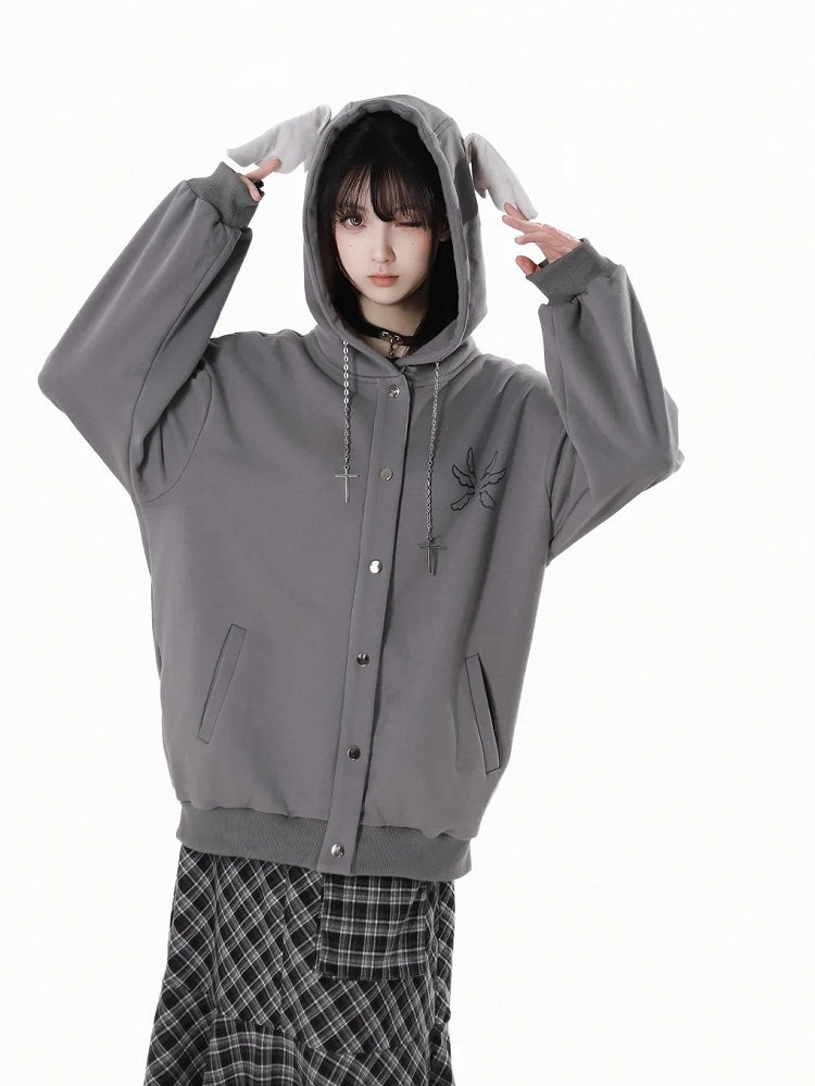 Bittersweet Chain Gray/Black Hood Design Hoodie Wing Cross Wing Embroidery Back Spring