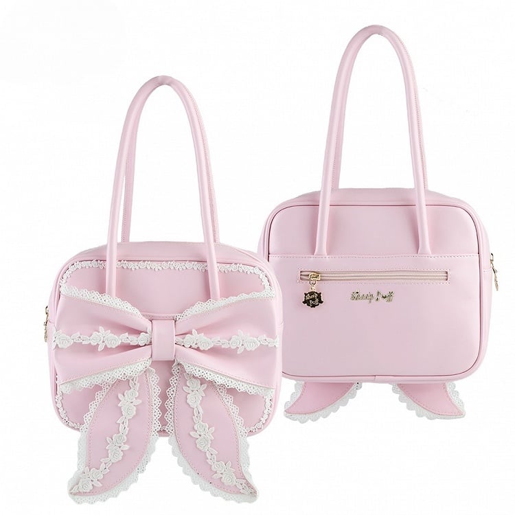 Old Square School Lace and with PU Lolita Pink Shoulder Bag Bow Details