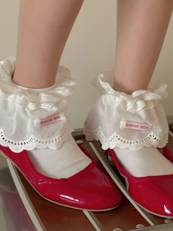 White Ankle Lolita Cuff Socks Ruffled