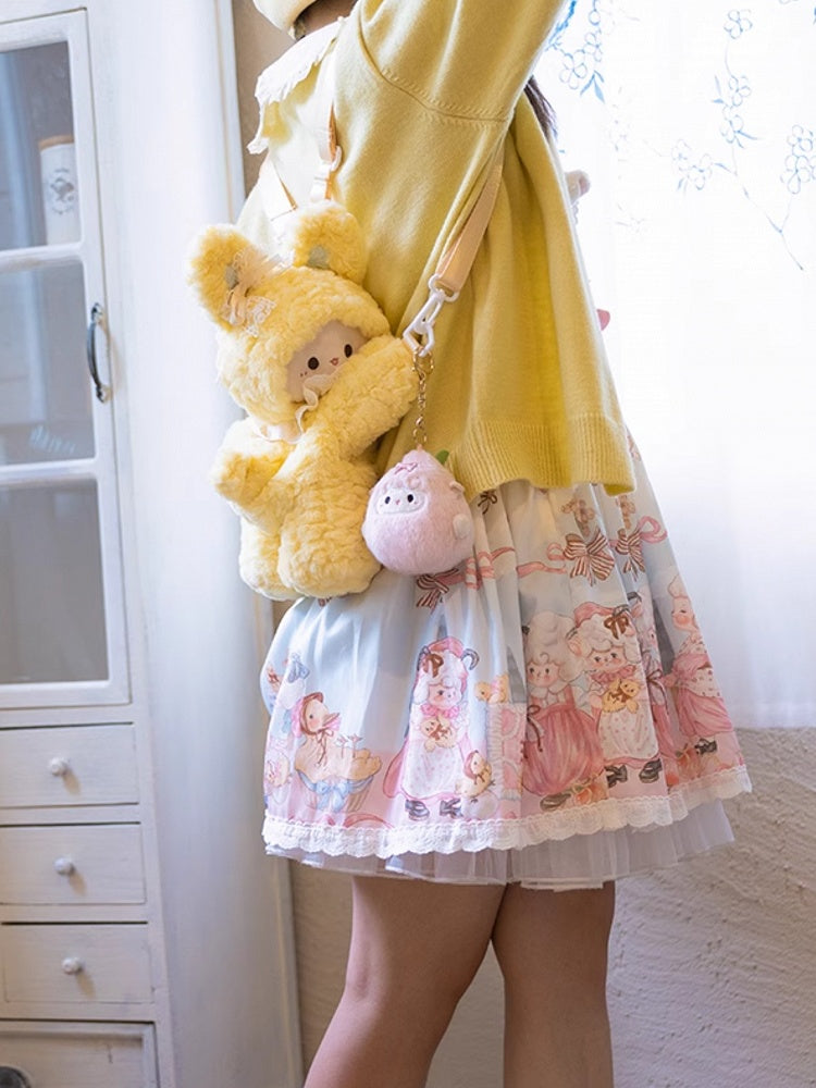 Bowknot + Middle/Large Size Keychain Backpack Rabbit-shaped 3 Plush Options Yellow