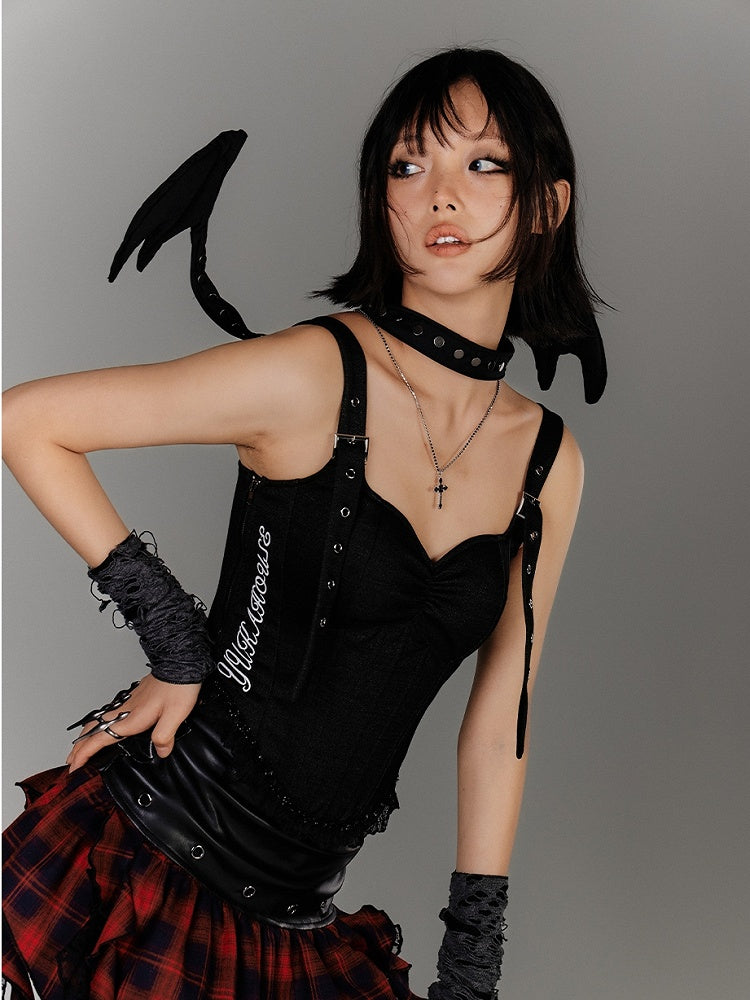 Glamorous Sleeveless Corset Top Straps Black Sweetheart Neckline Buckle Shoulder