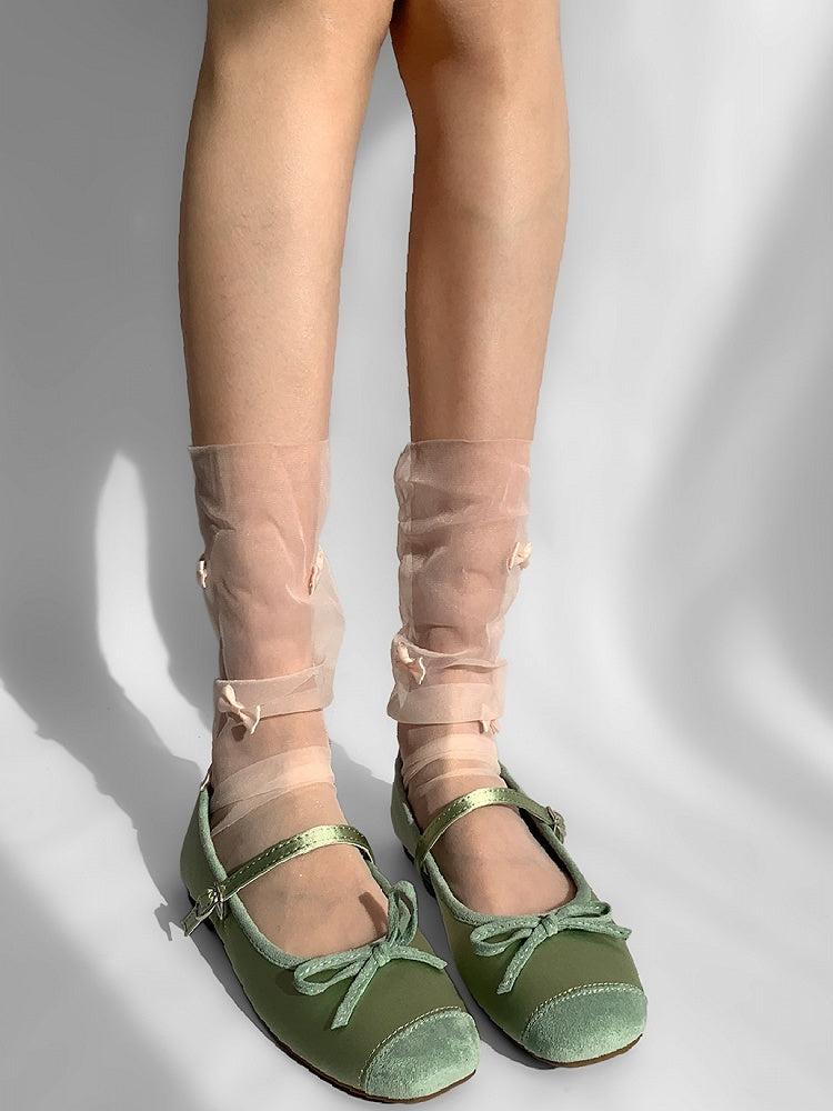 Loose Socks Sheer White/Pink/Gray/Beige Calf Bowknot Details