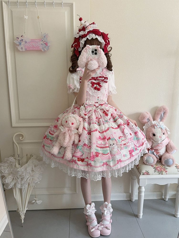 Cakes Dress Sweet Cherry and Print Pink Lolita