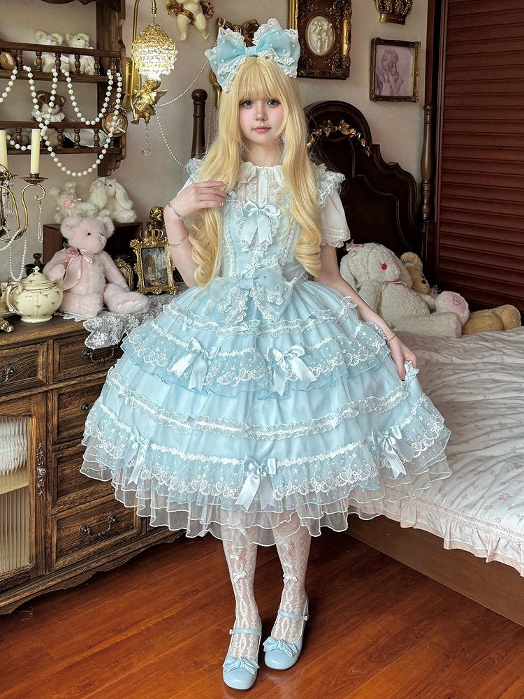 Bow Dress JSK Hanayome Skirt Princess Lolita Layered Blue Accents Tulle