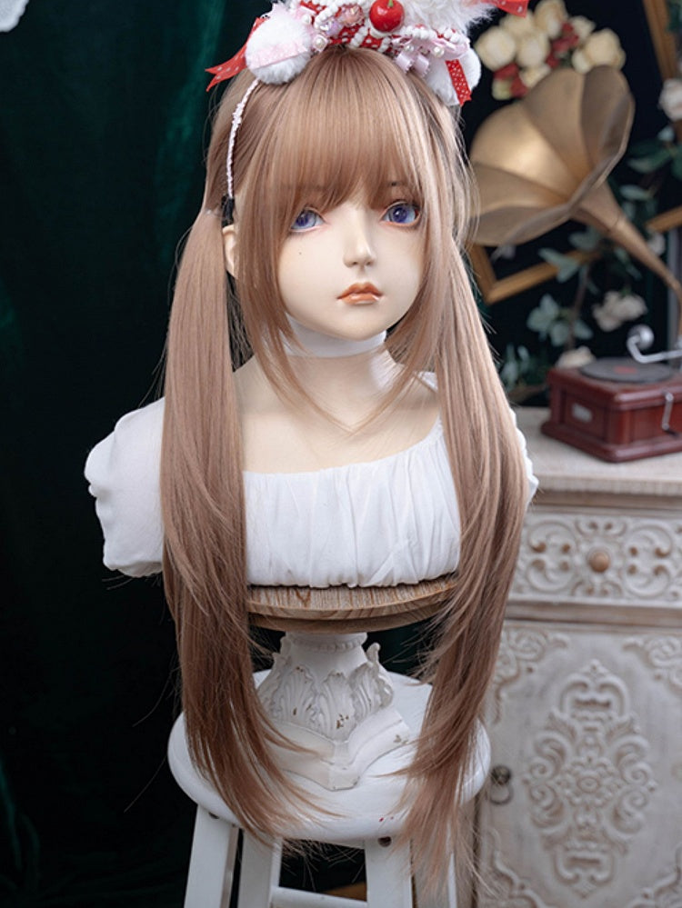 With 86CM Straight Bangs Length Wig Champagne Air