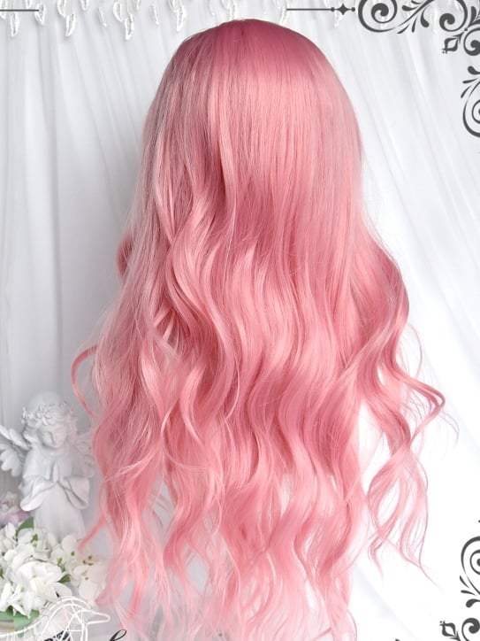 Bangs With Long 65cm Wavy Wigs Pink