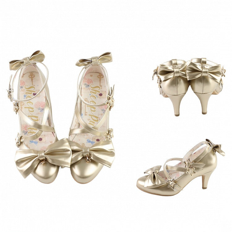 Schleife High Heels Stern am Riemen Top Schnalle Gold