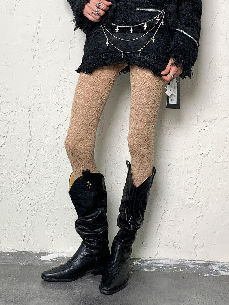 Wasteland Punk Khaki Hollow-Out-Strumpfhose