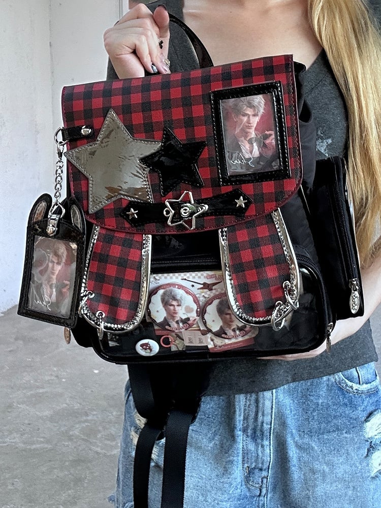 Mit Hasen-schwarzem Kartenhalter-Rucksack, rotem abnehmbarem Ita und Ohranhänger