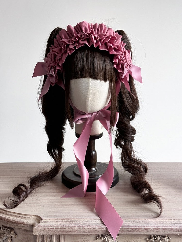 Purple/Pink Hairband Embellishments Ruffled with Lolita Rosette