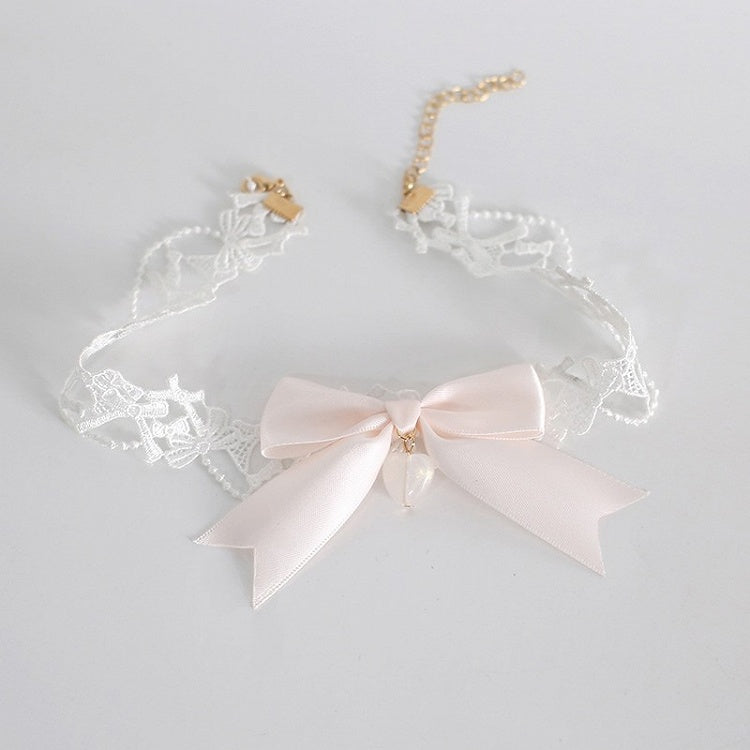 Lace Bowknot Orange Lolita Charm Decorated Choker Beaded Pink Sweet